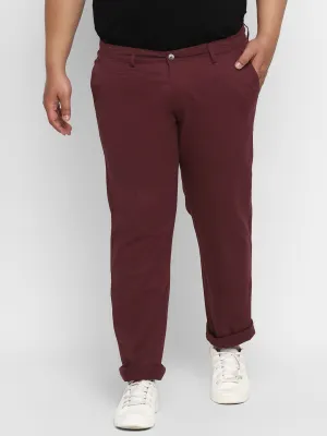 Plus Men's Wine Cotton Regular Fit Casual Chinos Trousers Stretch