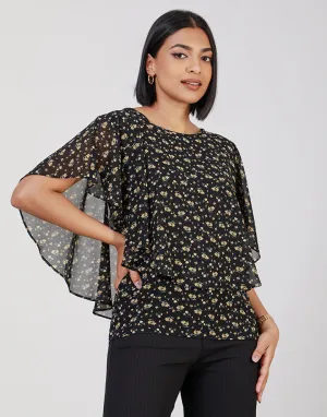 Printed Poncho Style Top