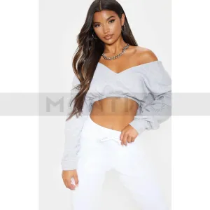 PTL Grey Crop Off Shoulder Sweatshirt