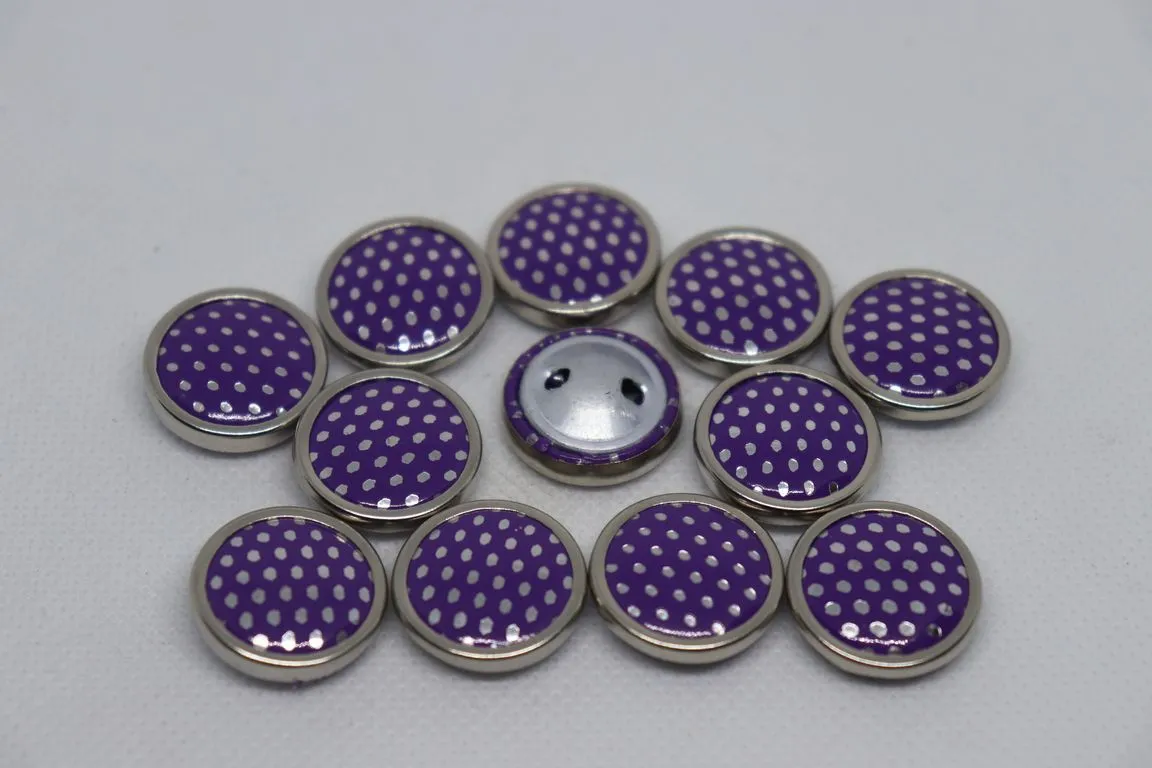 Purple Silver Circular Ring Polka Dot Coat Button