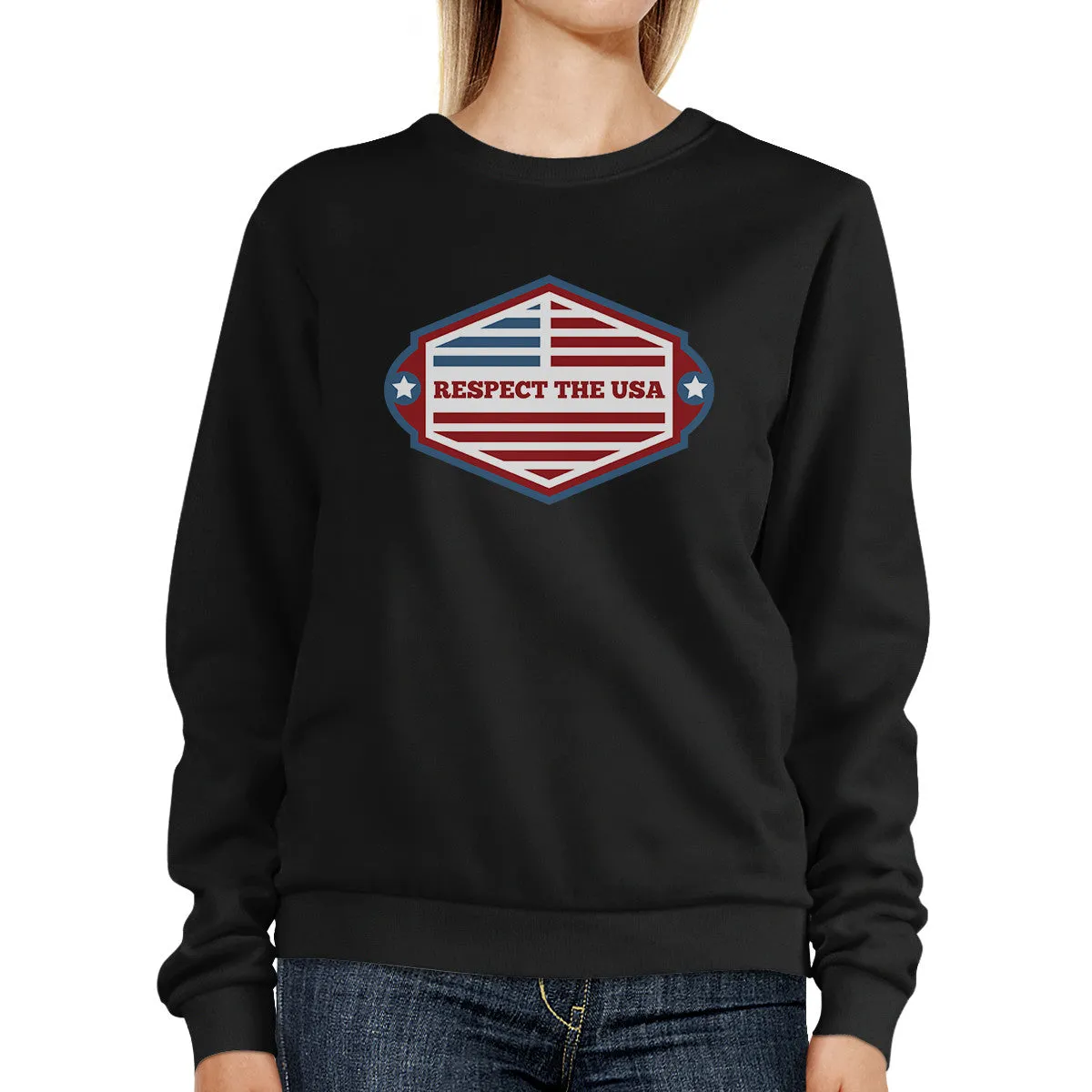 Respect The USA Unisex Black Sweatshirt Crewneck Pullover Fleece