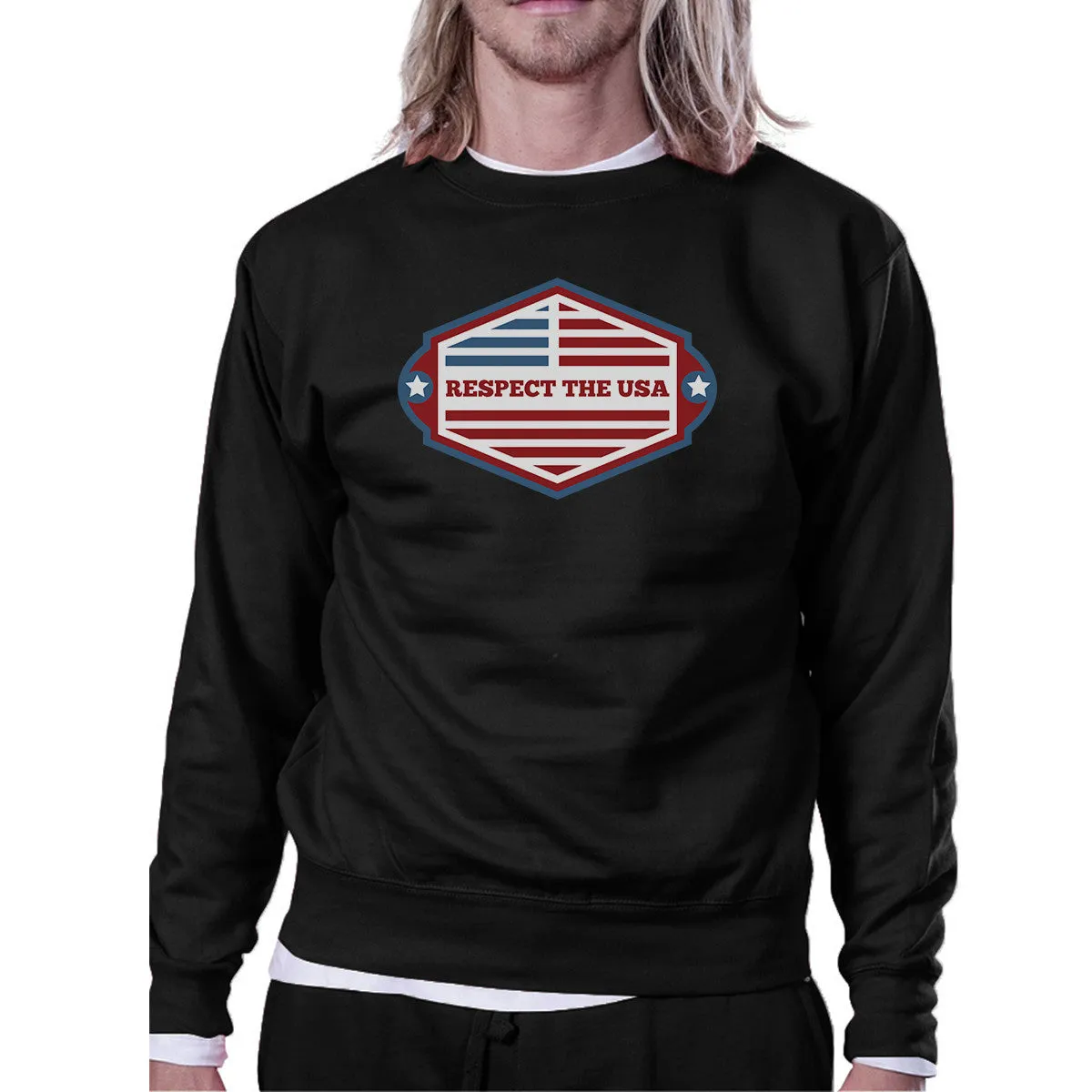 Respect The USA Unisex Black Sweatshirt Crewneck Pullover Fleece