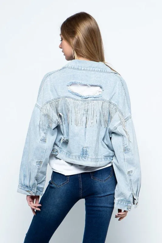 Rhinestone Fringe Denim Jacket