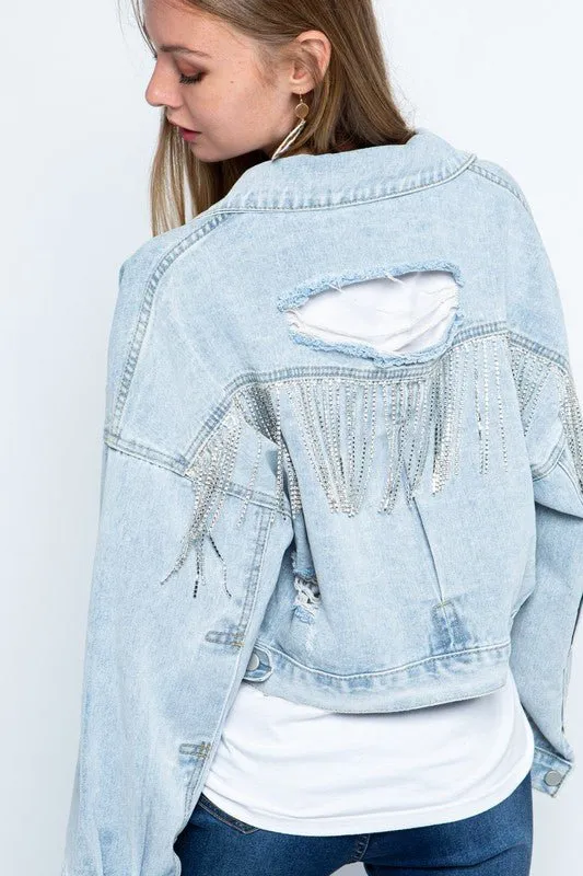 Rhinestone Fringe Denim Jacket