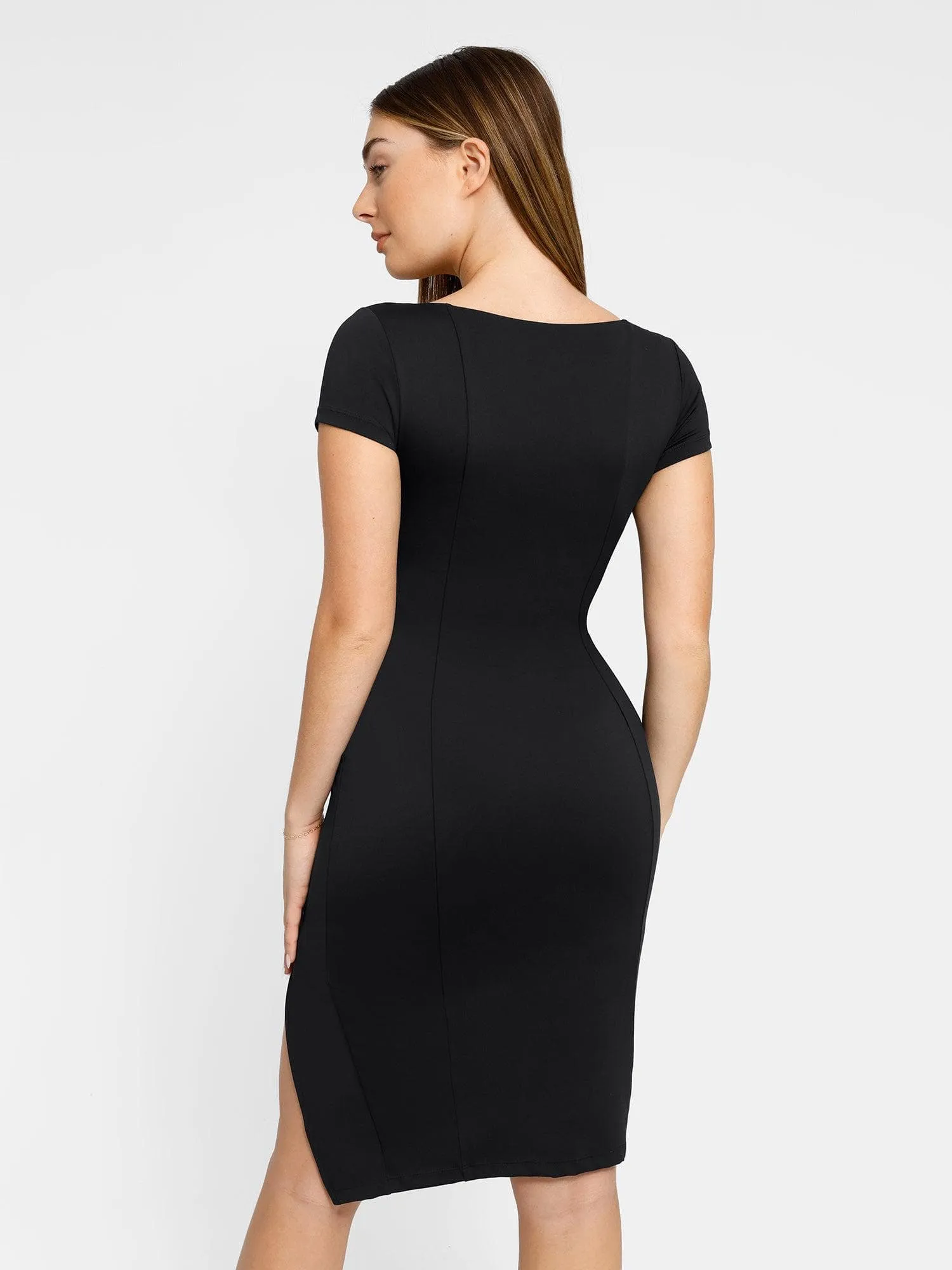 Shapewear Square Neck Slimming Midi Work Dress