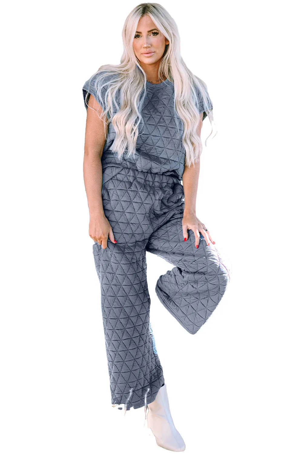 Short Sleeve Wide Leg Pants Set