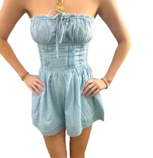 Sky Blue Eyelet Strapless Romper