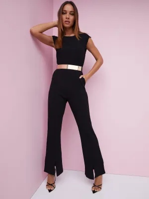 Sleeveless Front-Slit Flare Jumpsuit - Magic Crepe®