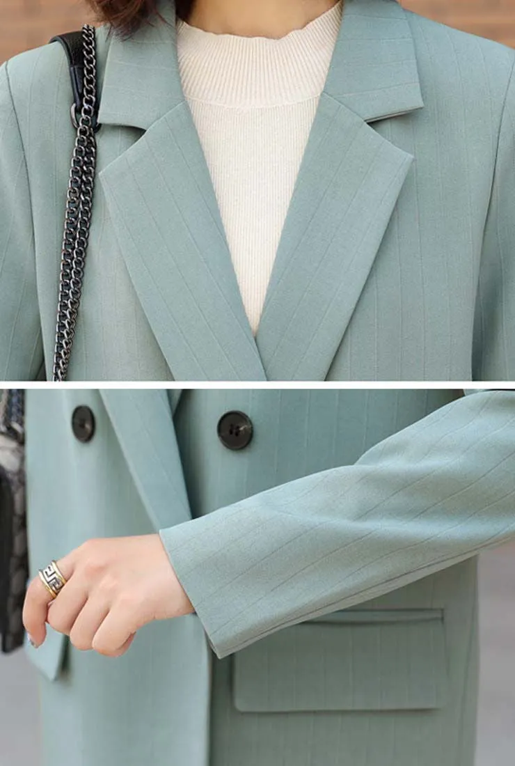 Solid Double-Button Blazer & Straight-Leg Pants Suits