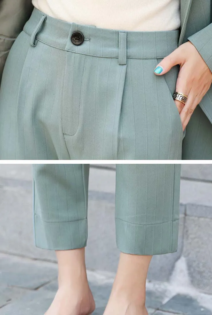 Solid Double-Button Blazer & Straight-Leg Pants Suits