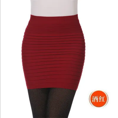 Striped Hip Flattering Women High Waist Slimming Stretchable Plus Size Pencil Skirt