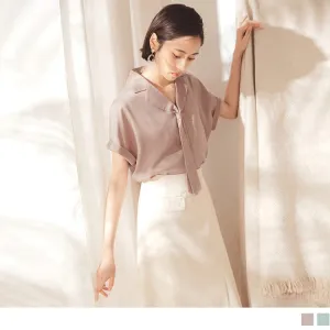 STYLING COLLAR SHORT SLEEVE DROP SHOULDER TOPS