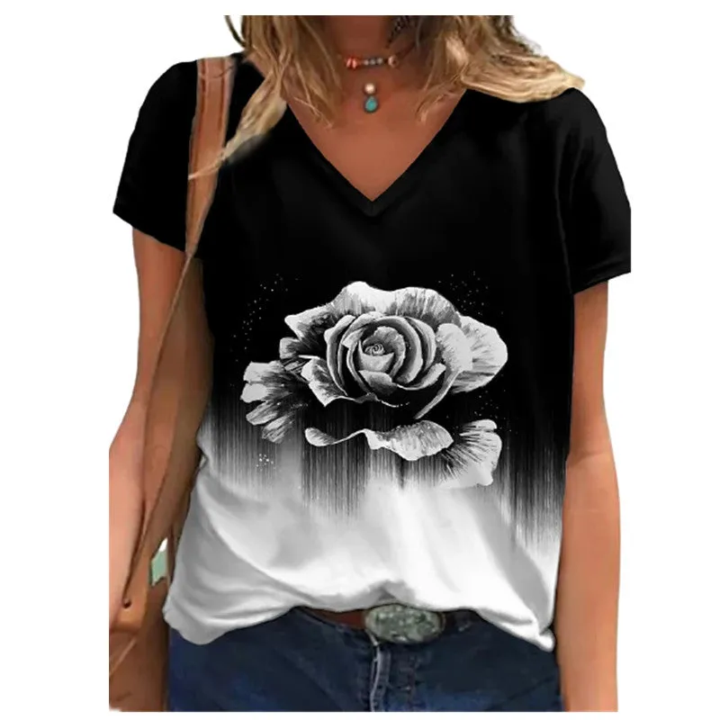 Summer Woman Wholesale V-Neck T-Shirt