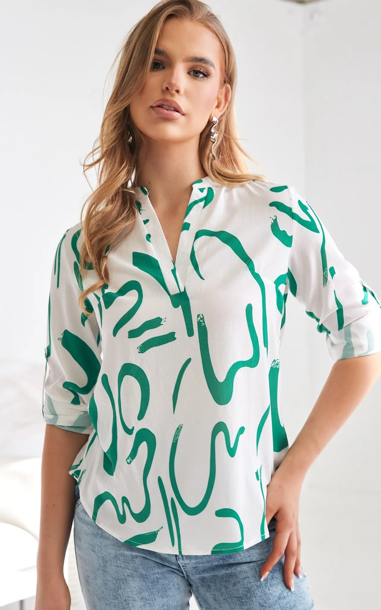 Tapioca Top - White Green Print