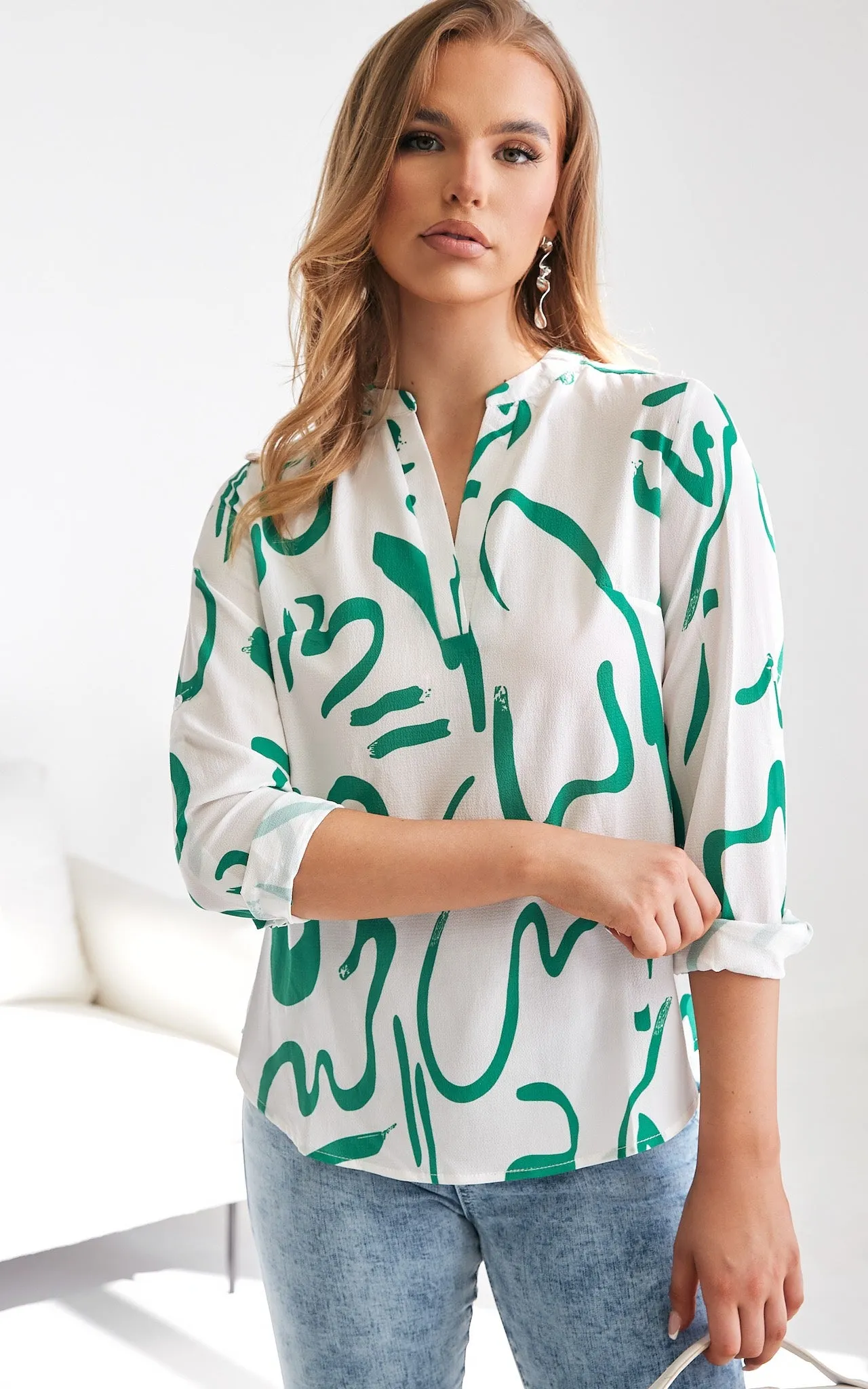 Tapioca Top - White Green Print