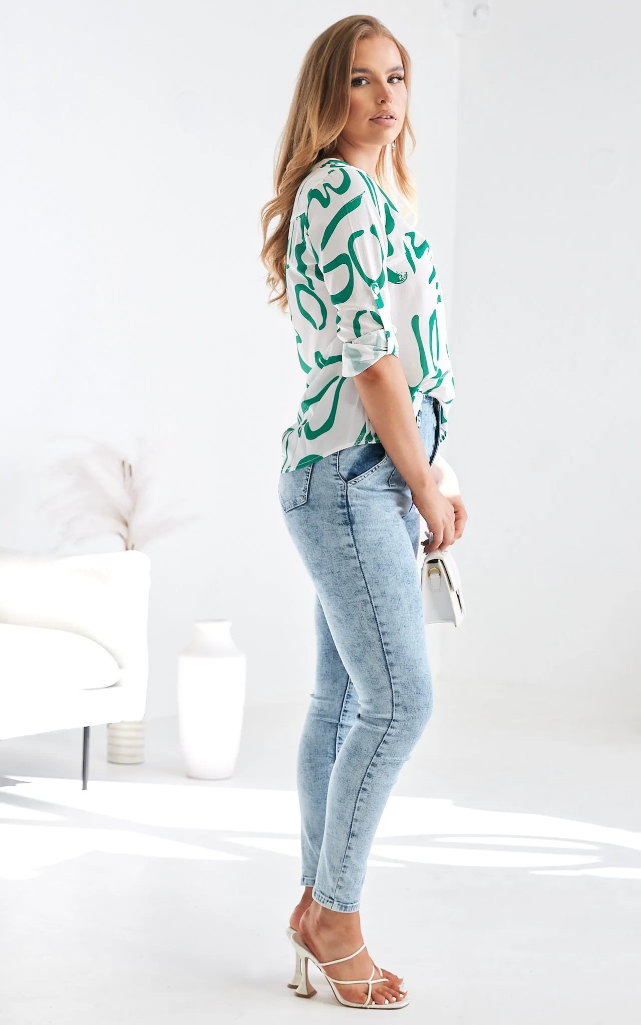 Tapioca Top - White Green Print