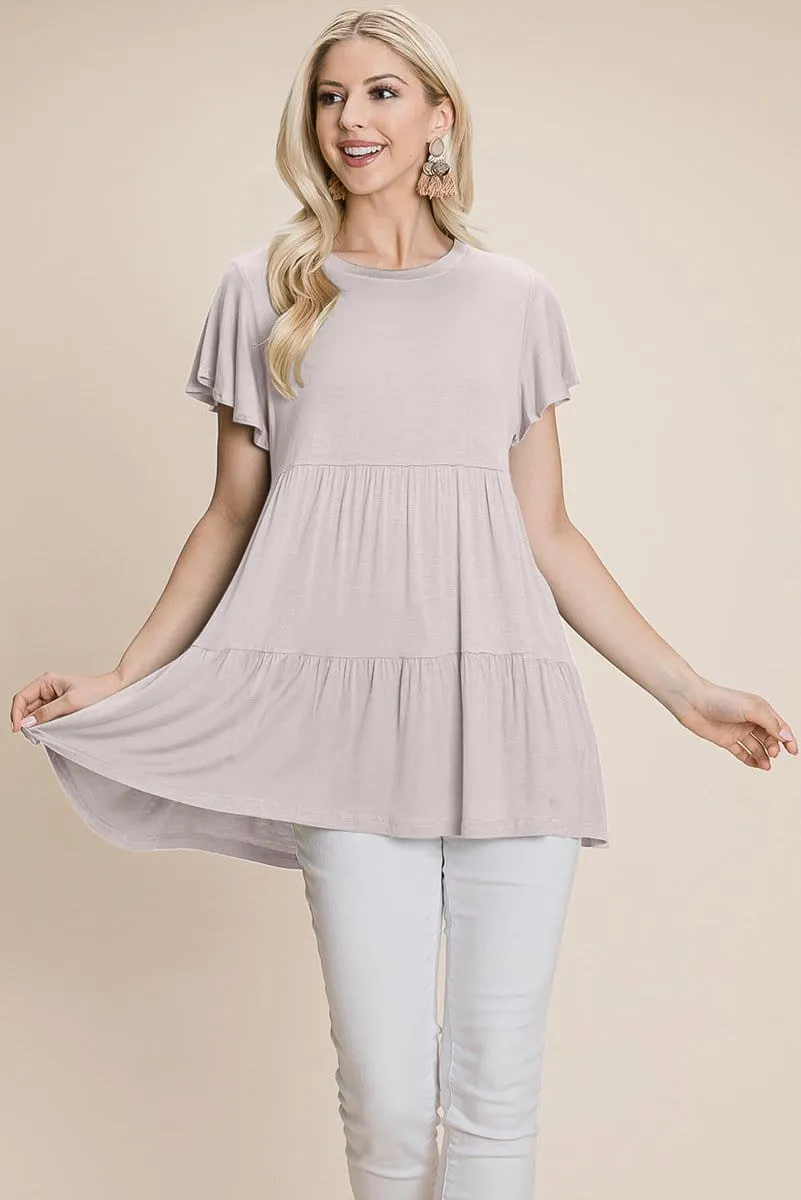 Tiered Pleated Ruffle Tunic Shirt Mini Dress