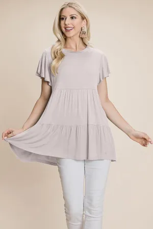 Tiered Pleated Ruffle Tunic Shirt Mini Dress