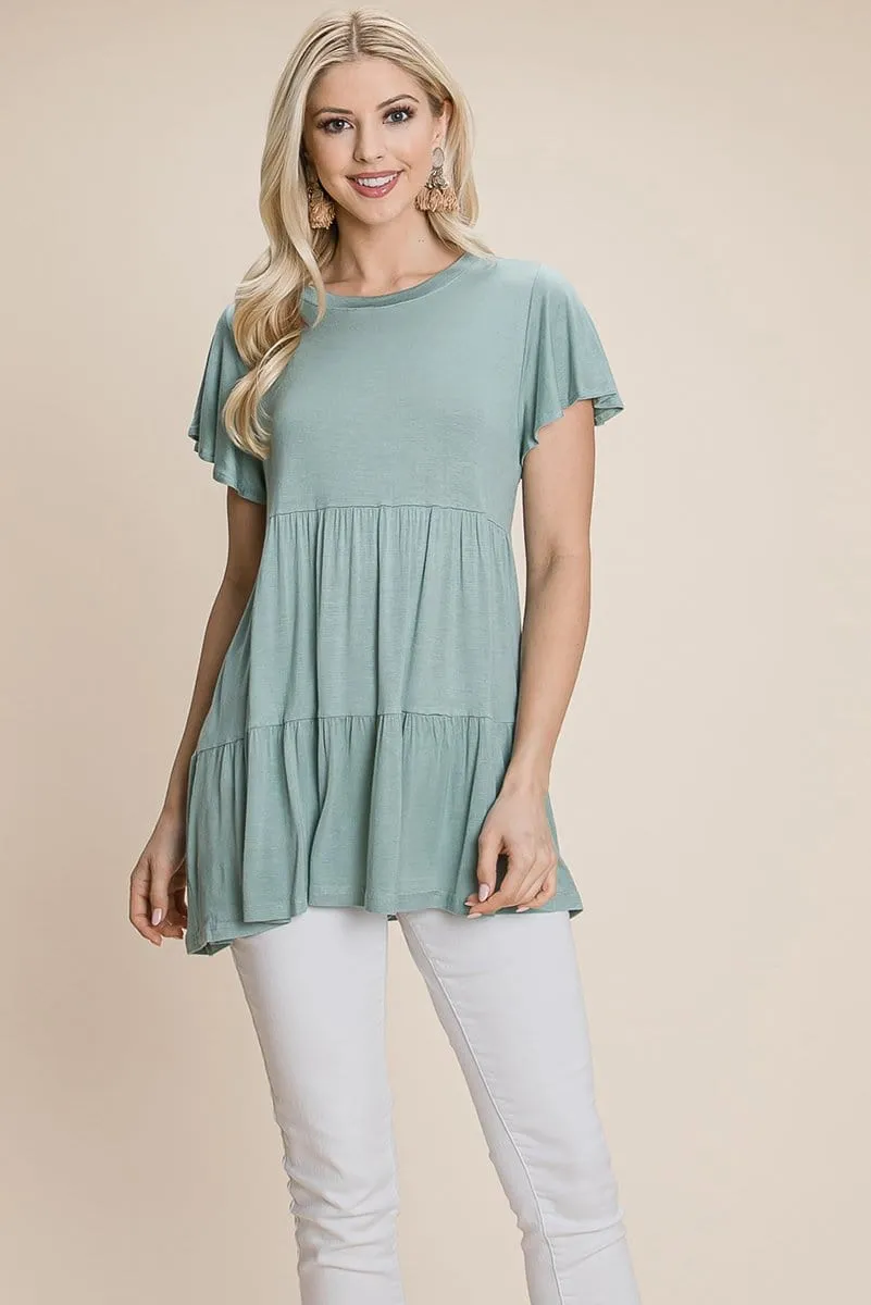 Tiered Pleated Ruffle Tunic Shirt Mini Dress