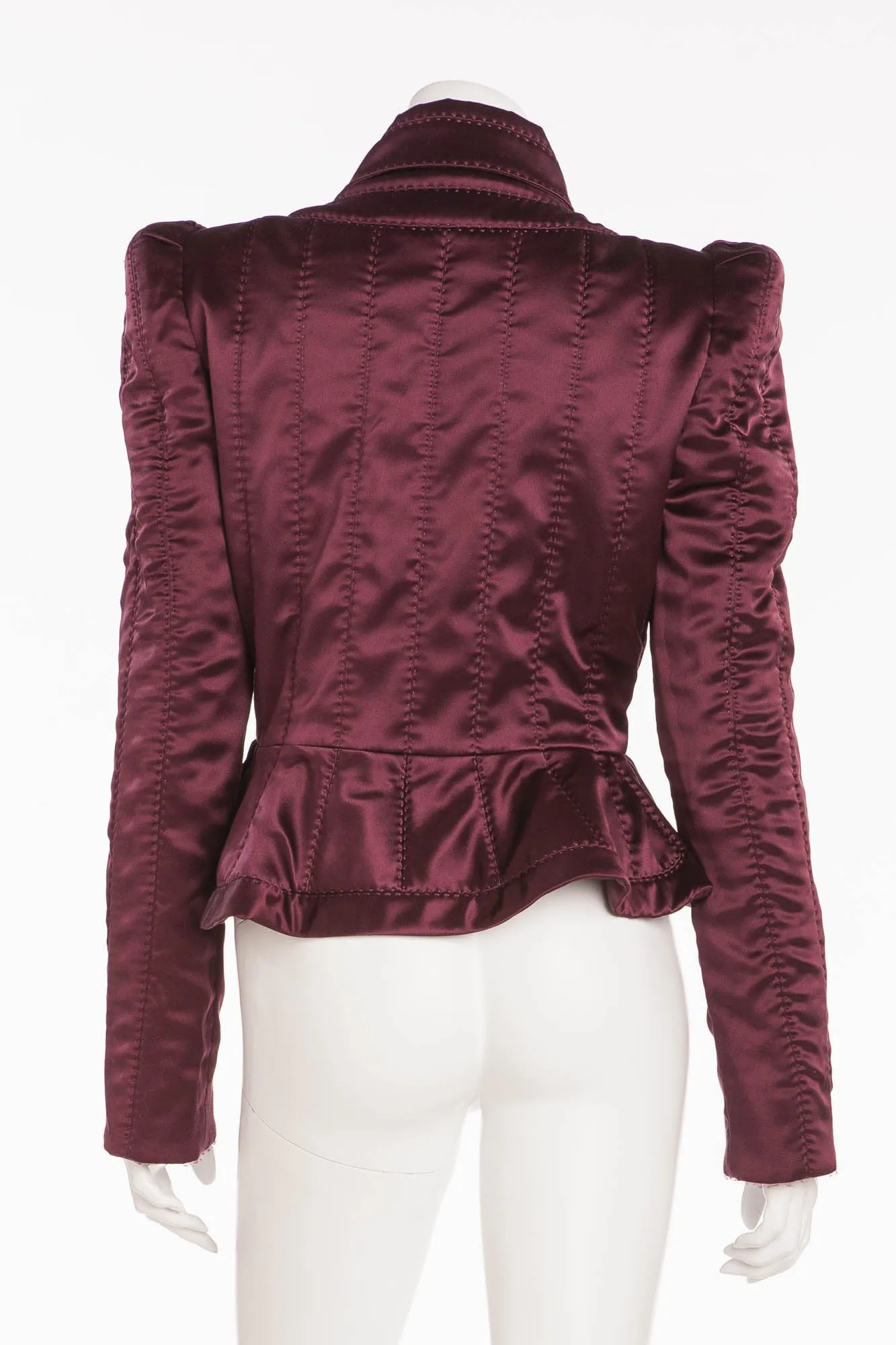 Tom Ford For Yves Saint Laurent - Burgundy Long Sleeve Silk Blazer with Black Buttons - FR 40