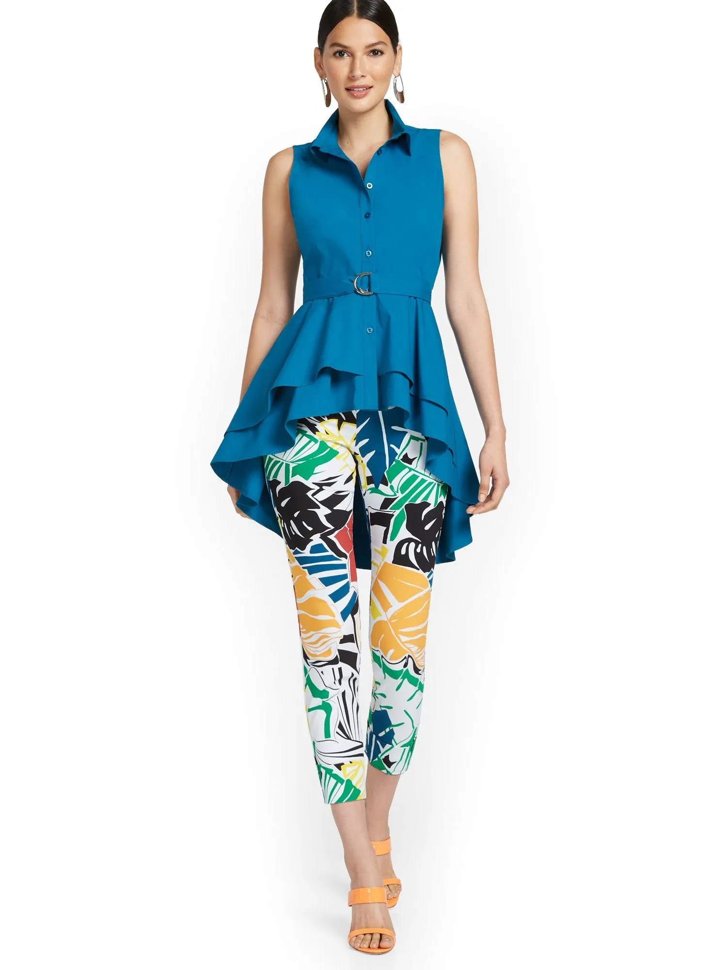 Whitney High-Waisted Pull-On Slim-Leg Capri Pant - Palm-Print