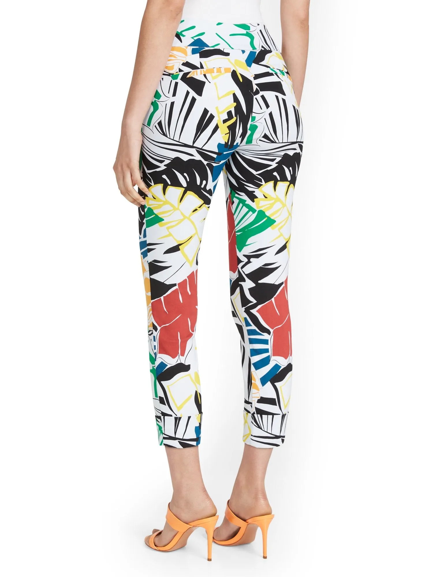 Whitney High-Waisted Pull-On Slim-Leg Capri Pant - Palm-Print