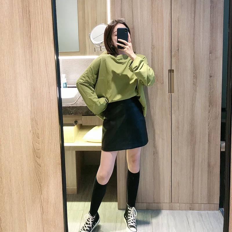 Women Solid Colored Hip Flattering Korean Trendy Student Casual A-Line Skirt