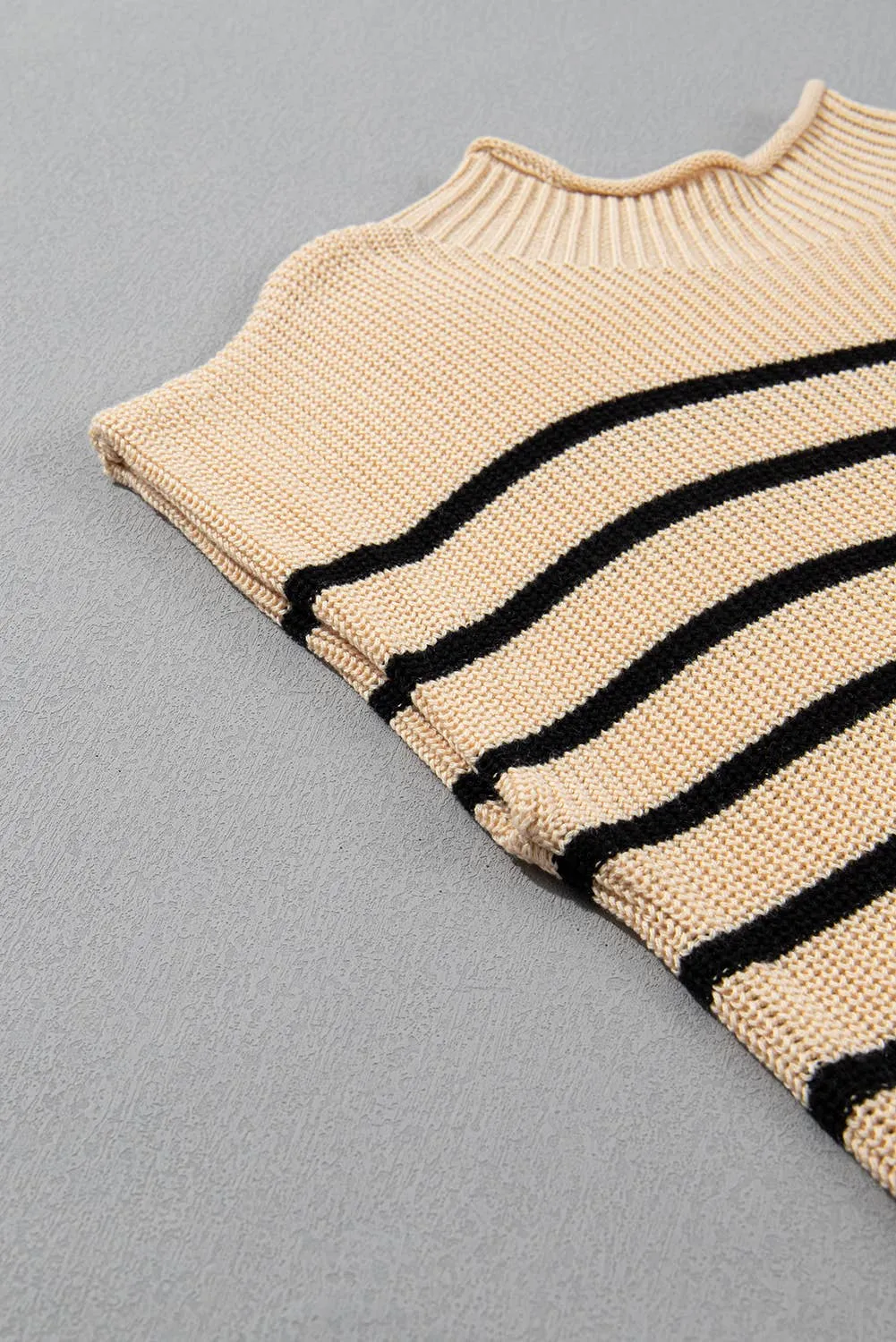 Women Striped Ribbed Knit High Neck Sweater Top