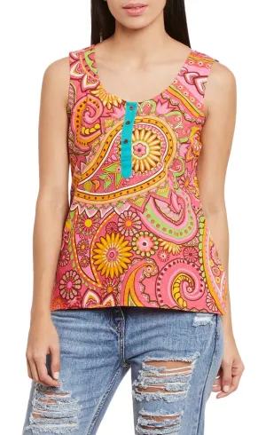 Womens Cotton Printed Short Top Kurti Sleeveless With Contrast Placket And Buttons,4X-Large,W-CST44-3129