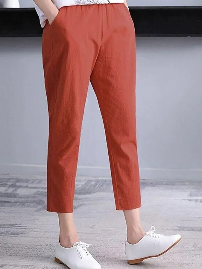 Women's Solid Color Cotton Linen Comfortable Casual Pants