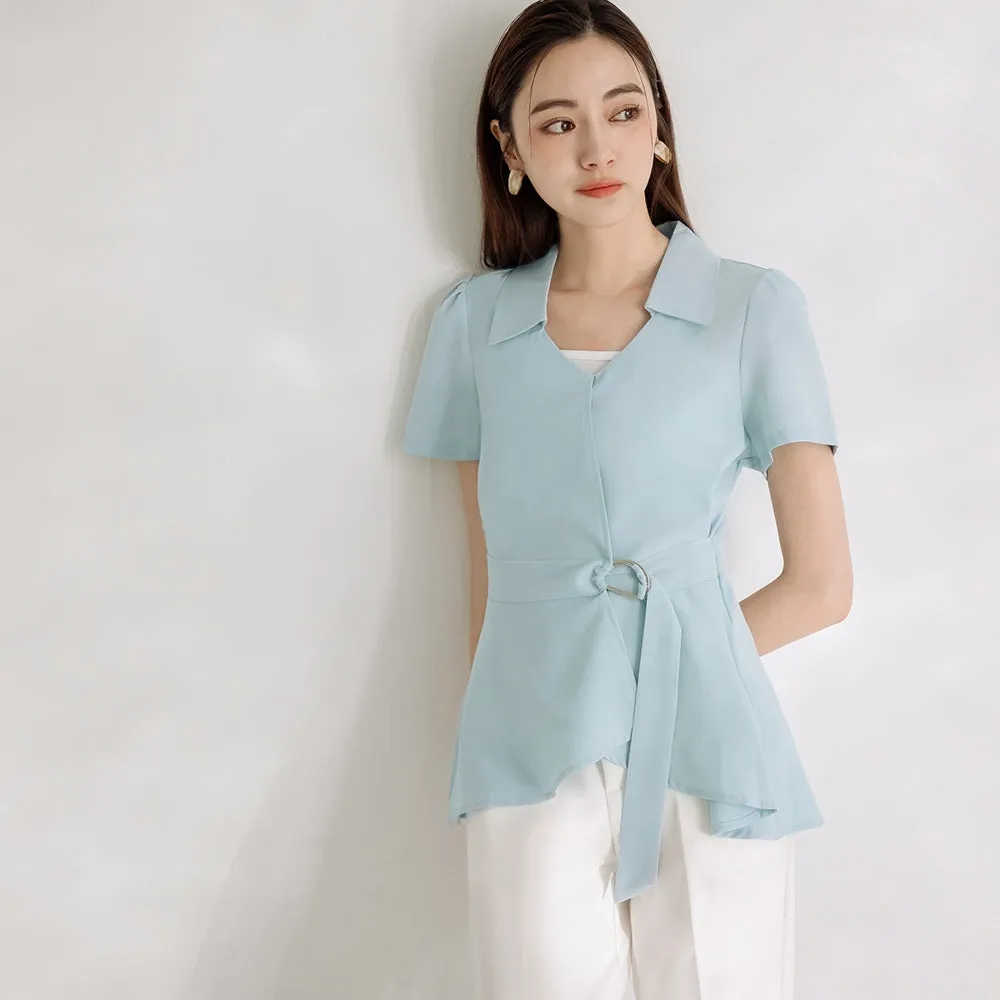 Work Soft Smooth Lapel Collar Wrap Blouse Top