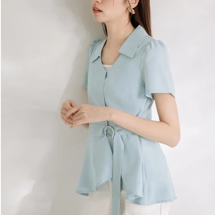 Work Soft Smooth Lapel Collar Wrap Blouse Top