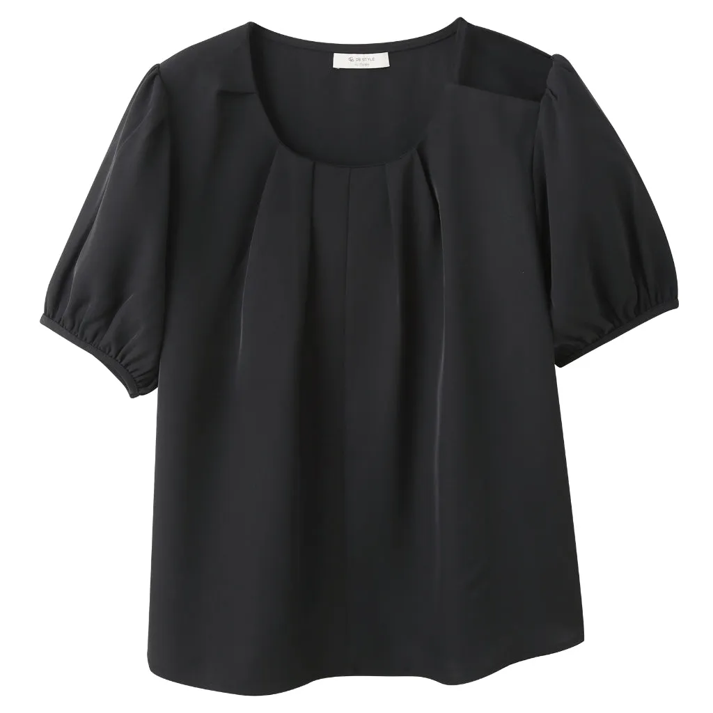 Wrinkle Free Pleated Puff Sleeve Blouse Top