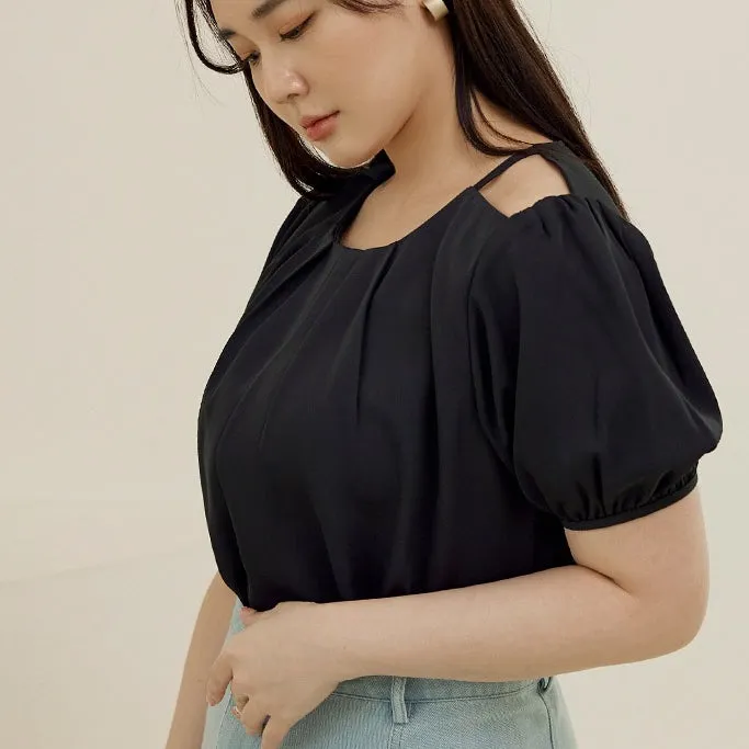 Wrinkle Free Pleated Puff Sleeve Blouse Top