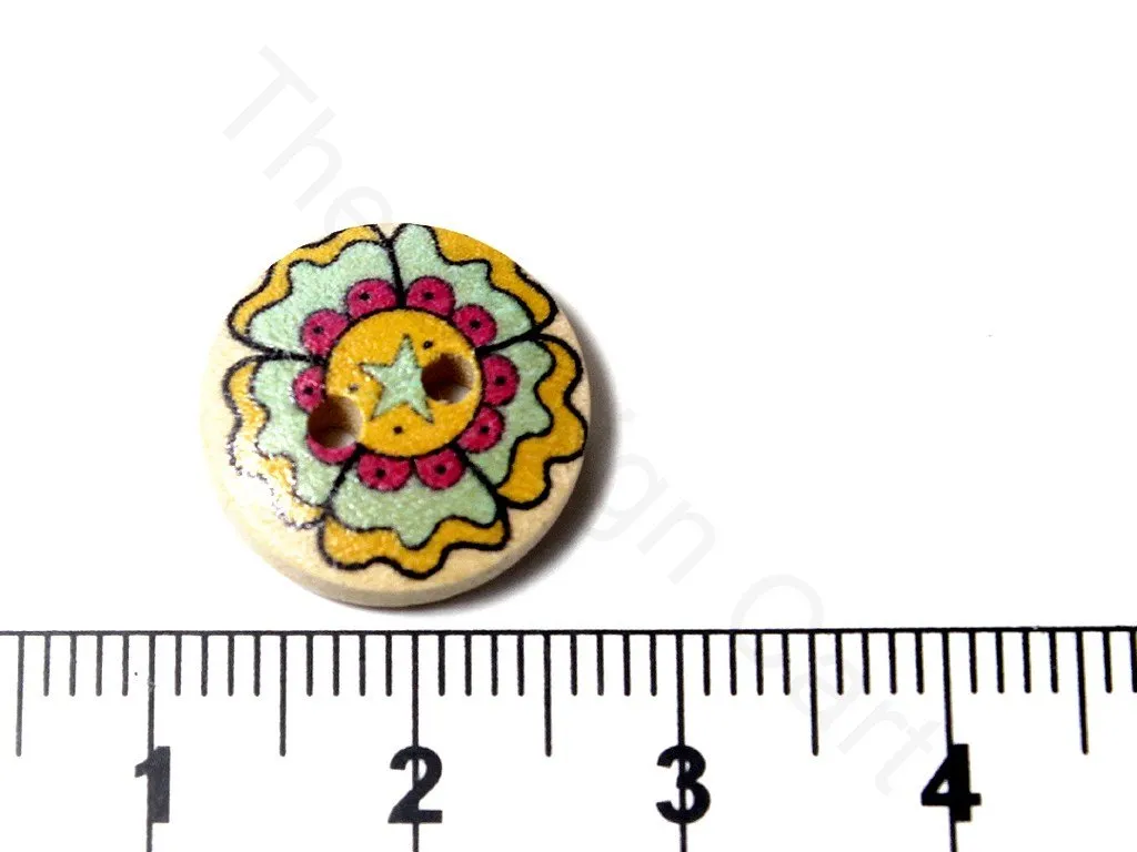 Yellow Blue Flower Design Wooden Buttons