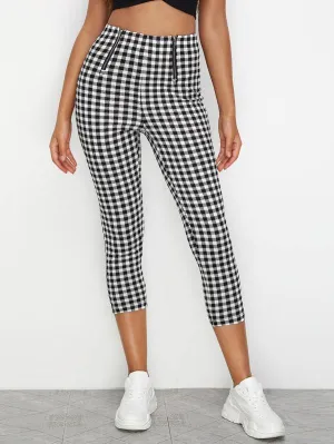 Zip Front Buffalo Plaid Skinny Pants